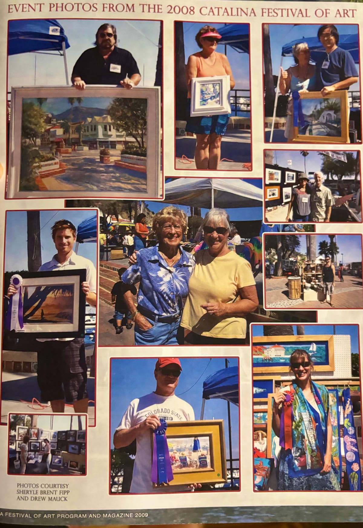 Magazine page of event photos from the 2008 Catalina Festival of Art, with artists holding ribbon-winning paintings
